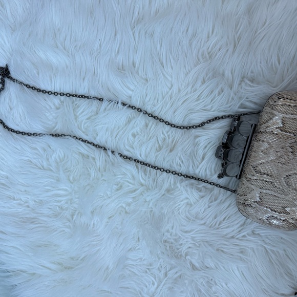 RED Saks Fifth Avenue Elegant Snakeskin Clutch with Silver Accents - Picture 8 of 12